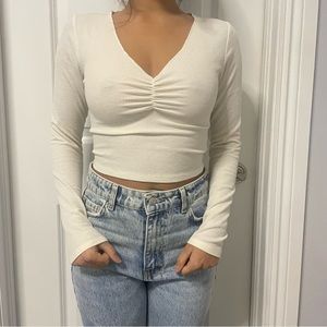 cream long sleeve crop top shirt size XS
